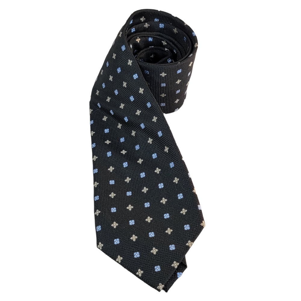 Roundtree & Yorke 100% Silk Handmade Floral Polka-Dot Pattern Black Men's Tie